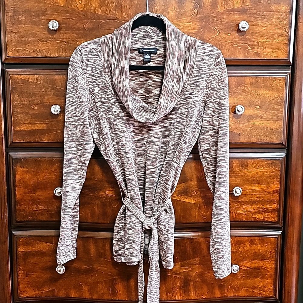 INC Silk Blend Cowl Neck Coffee Metallic Top Size M